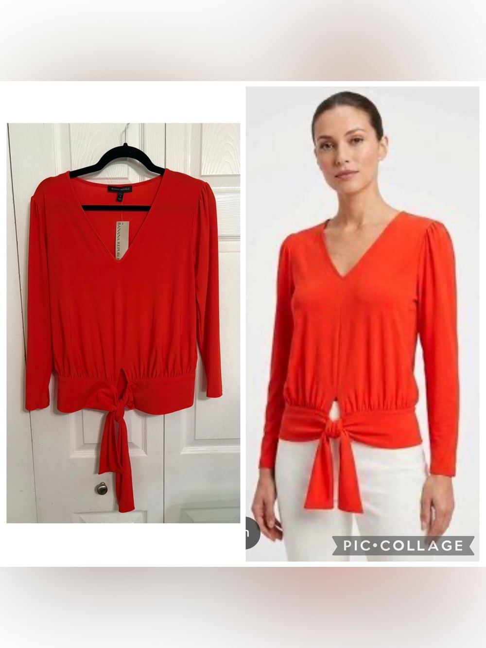 NWT Banana Republic Small Petite Red V-Neck Tie-Waist Women's Top SP